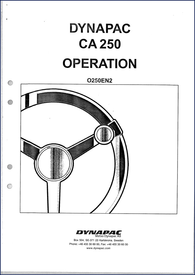 Dynapac CA 250 2001 Operators Manual cover showing roller and factory part number O250EN2