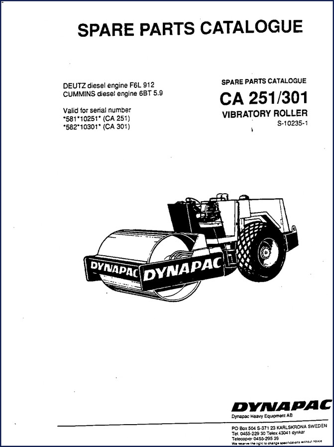 Dynapac CA 251/301 Parts Catalog cover - 294 pages OEM factory spec