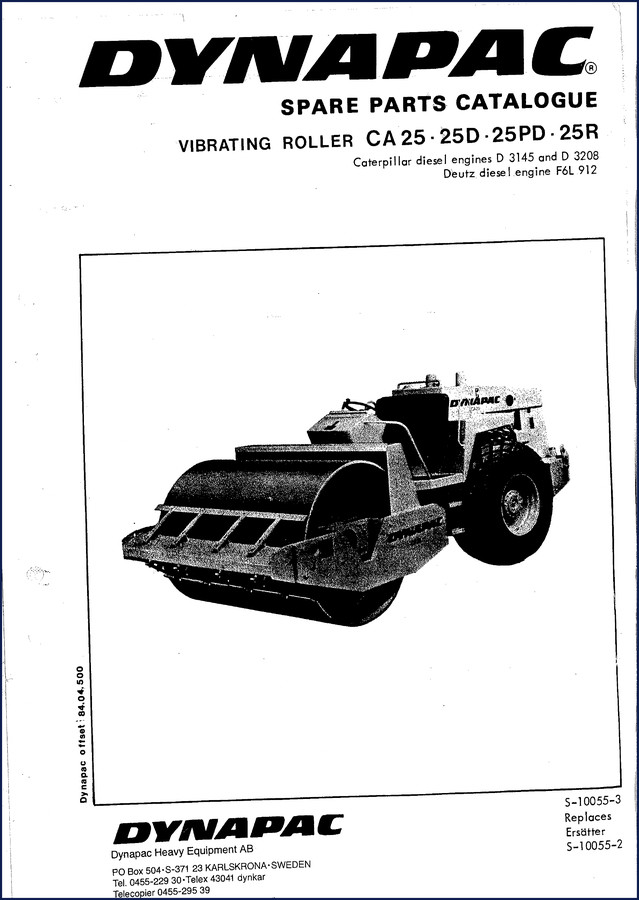 Dynapac CA 25R vibrating roller spare parts catalog cover showing model identification and OEM logo