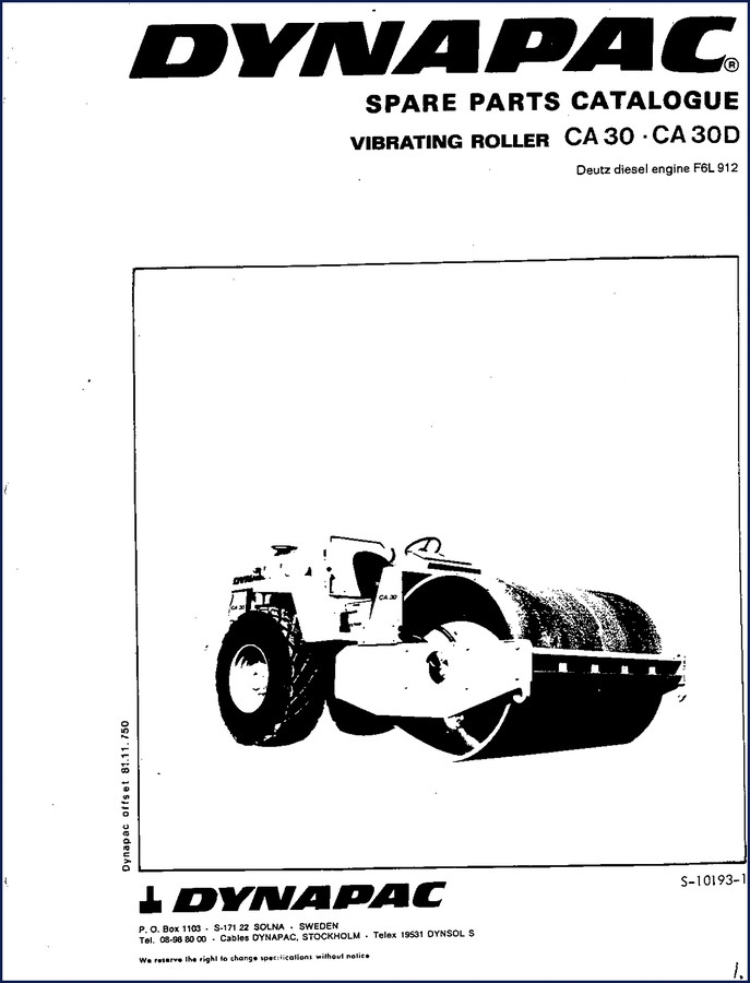 Dynapac CA 30 CA 30D OEM parts catalog cover – 148 pages factory spare parts manual