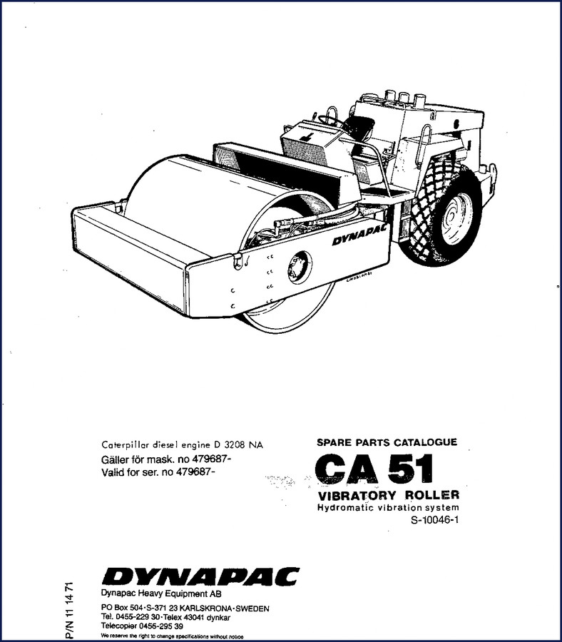 Dynapac CA 51 Parts Catalog cover showing vibratory roller and Caterpillar D3208 engine