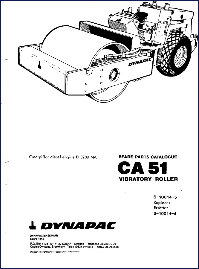 Dynapac CA 51 Spare Parts Catalogue - 166 pages factory parts manual