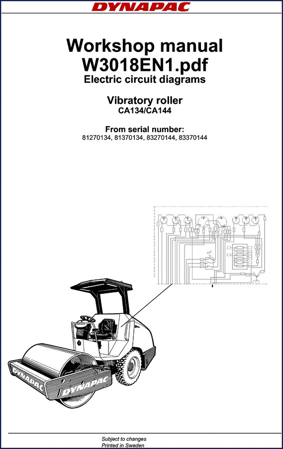 2007 Dynapac CA134 CA144 workshop manual electric circuit diagrams cover page