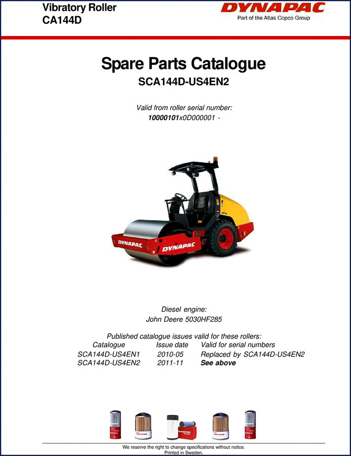 Dynapac CA144D 2011 parts catalog cover showing vibratory roller and factory document title