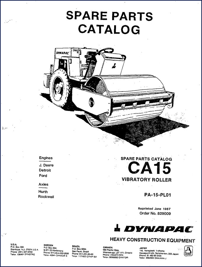 Dynapac CA15 1987 Parts Catalog cover - OEM factory parts manual