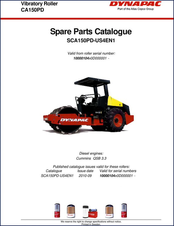 Dynapac CA150PD Parts Catalog cover page - original OEM spare parts catalogue SCA150PD-4EN2