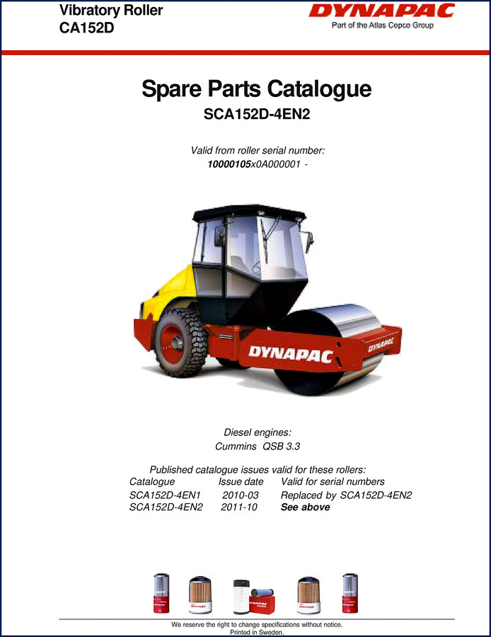 Dynapac CA152D 2008 Parts Catalog cover
