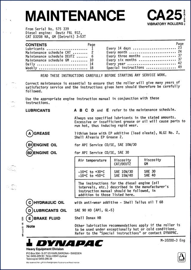 Dynapac CA25 CA 25 A spare parts catalogue cover showing vibratory roller and model numbers