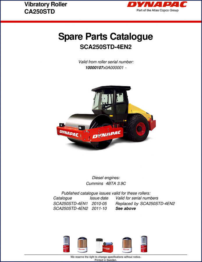 Dynapac CA250STD 2011 OEM Parts Catalog cover – 220 pages factory spare parts manual