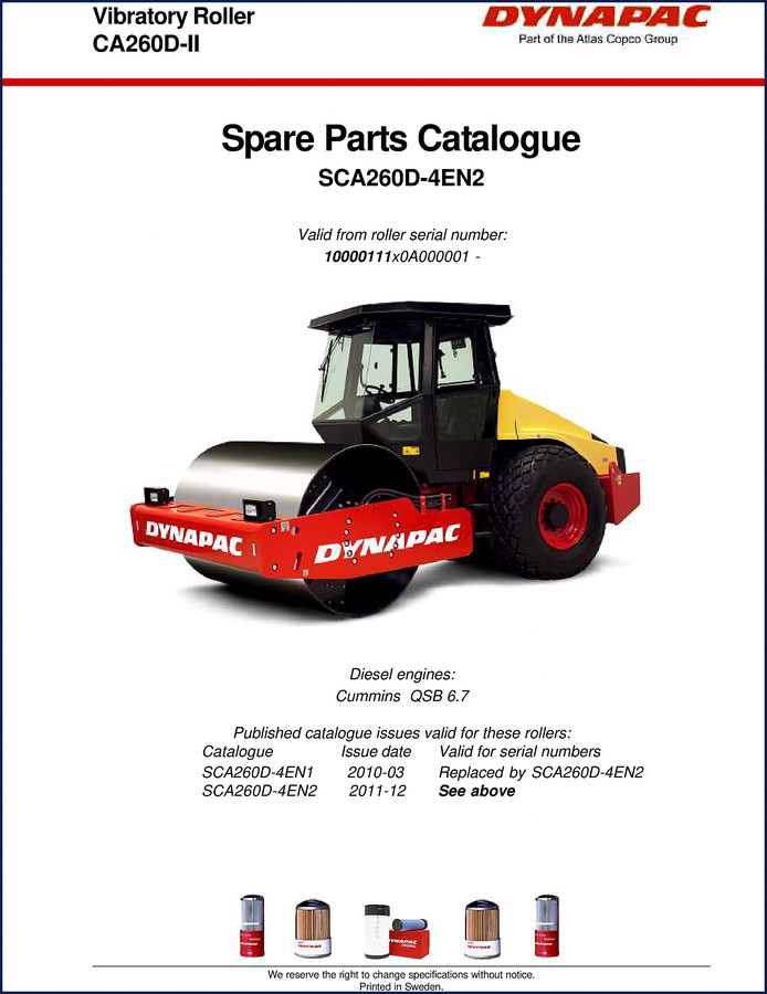 Dynapac CA260D-II Parts Catalog cover page - 252 pages OEM factory spare parts catalogue