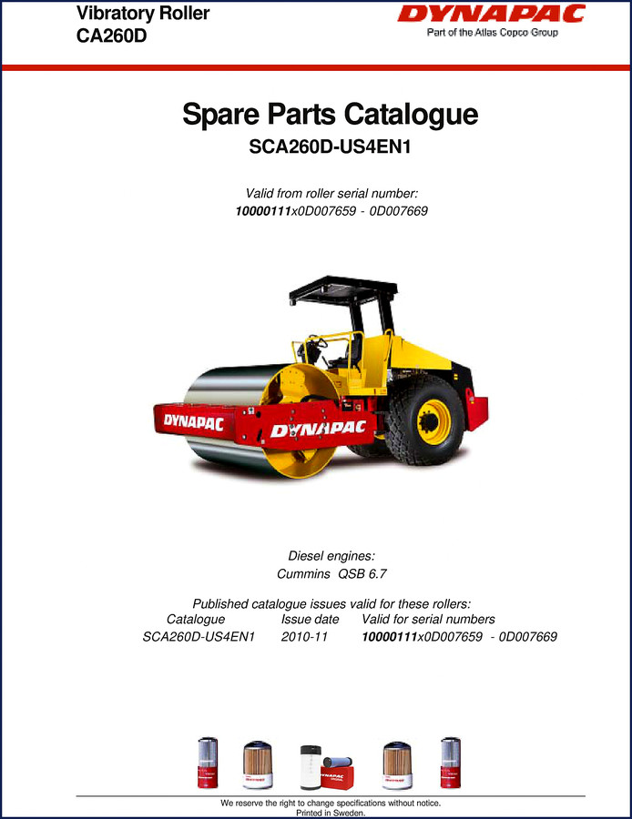 Dynapac CA260D 2009 Parts Catalog cover page