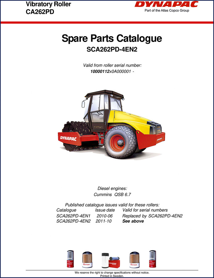Dynapac CA262PD 2011 Parts Catalog cover - OEM factory spare parts manual for vibratory roller