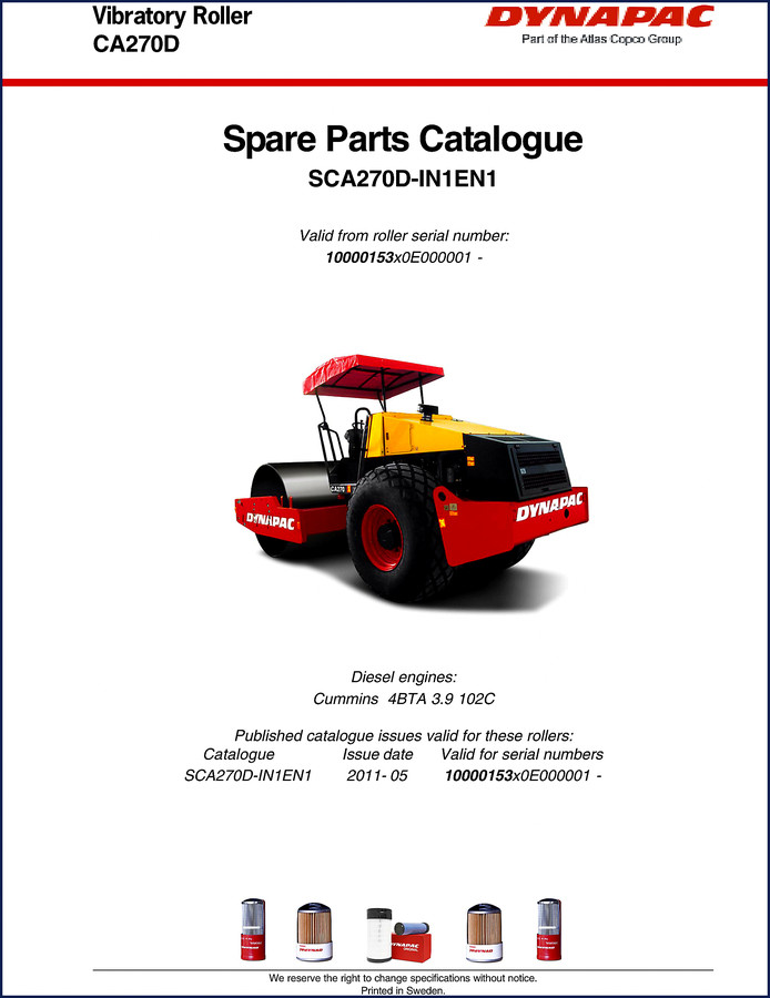 Dynapac CA270D 2011 Parts Catalog cover page showing vibratory roller and Spare Parts Catalogue title