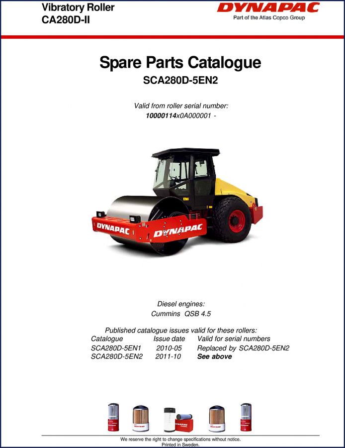 Dynapac CA280D-II Parts Catalog cover showing vibratory roller and model designation