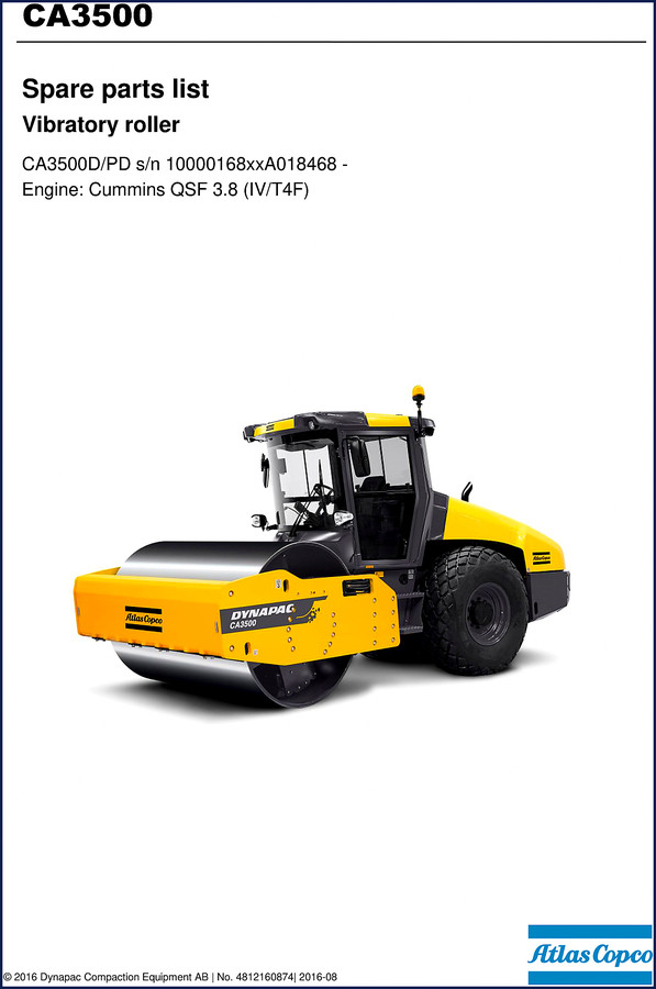 Dynapac CA3500PD 2016 OEM Parts Catalog – factory spare parts list for vibratory roller