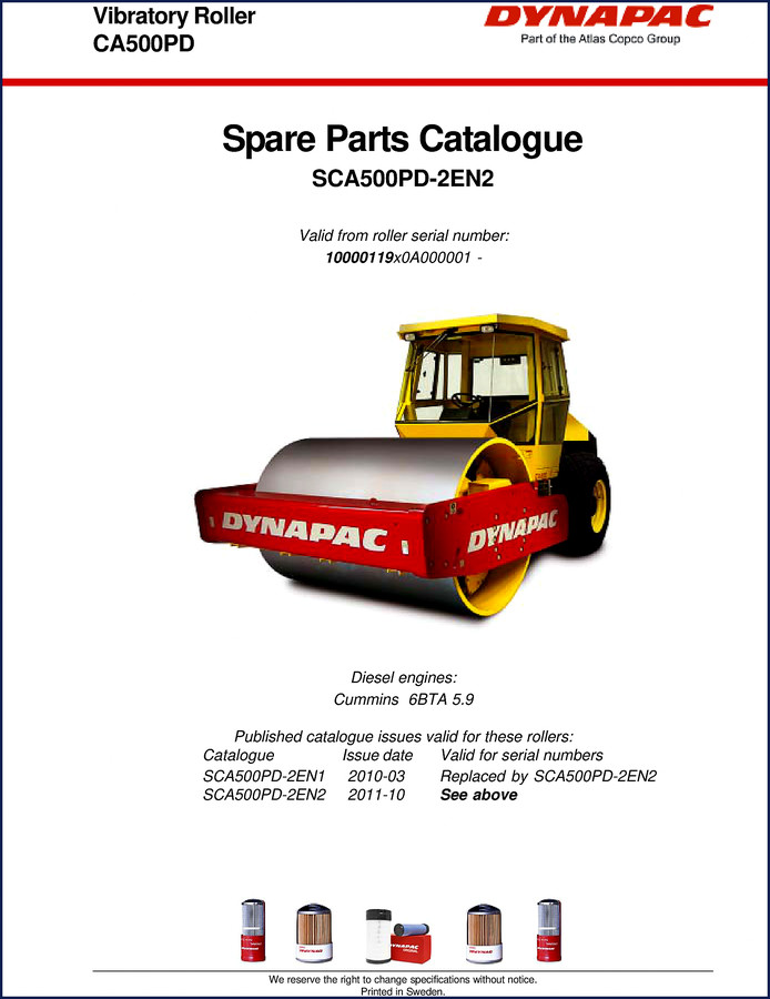 Dynapac CA500PD 2011 Parts Catalog cover showing roller and Dynapac logo
