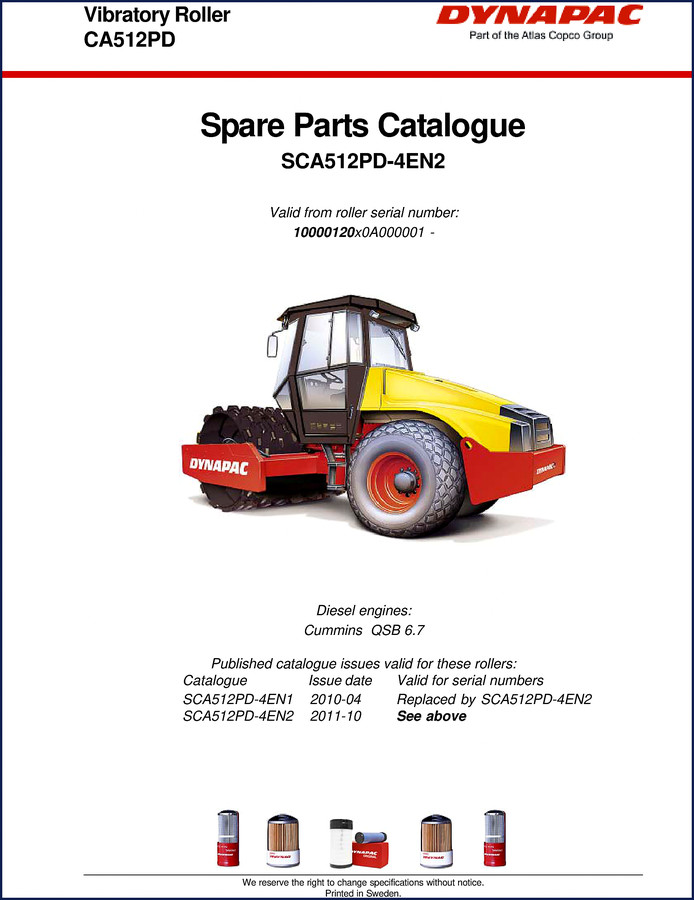 Dynapac CA512PD 2009 Parts Catalog cover page