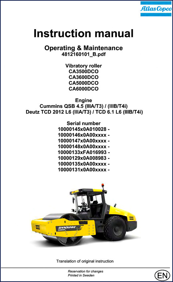 Dynapac CA6000 Operators Manual cover - 176 page factory OEM document