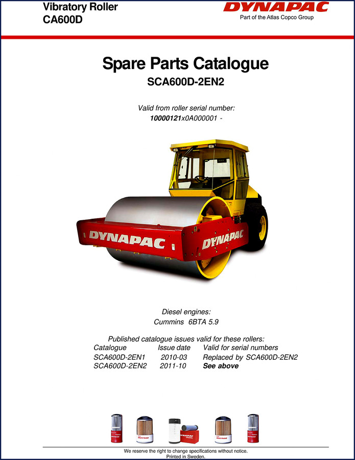 Dynapac CA600D 2009 Parts Catalog cover – OEM factory spare parts manual for vibratory roller