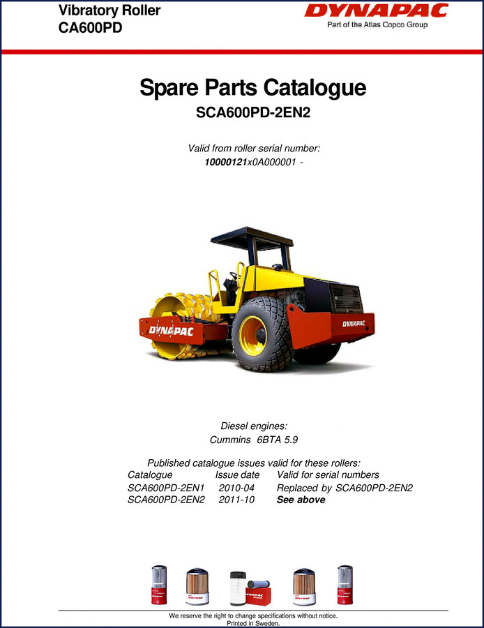 2011 Dynapac CA600PD Parts Catalog cover showing vibratory roller