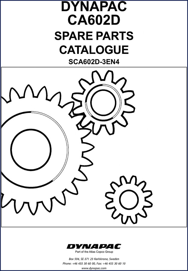 Dynapac CA602D Parts Catalog cover sheet showing model number and OEM branding – factory spare parts catalogue