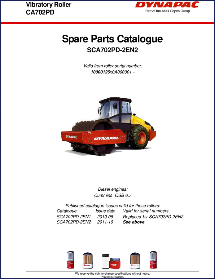 Dynapac CA702PD 2011 Parts Catalog cover page showing vibratory roller and model designation