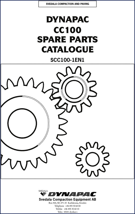Dynapac CC100 1999 Spare Parts Catalog cover page showing roller