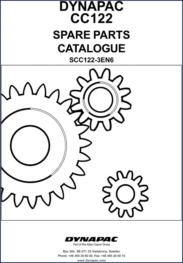 Dynapac CC122 Parts Catalog cover page showing factory Spare Parts Catalogue for vibratory tandem roller