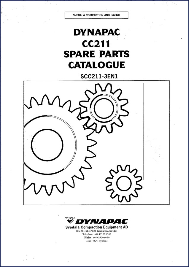 Dynapac CC211 1999 Parts Catalog cover showing roller and spare parts catalogue title