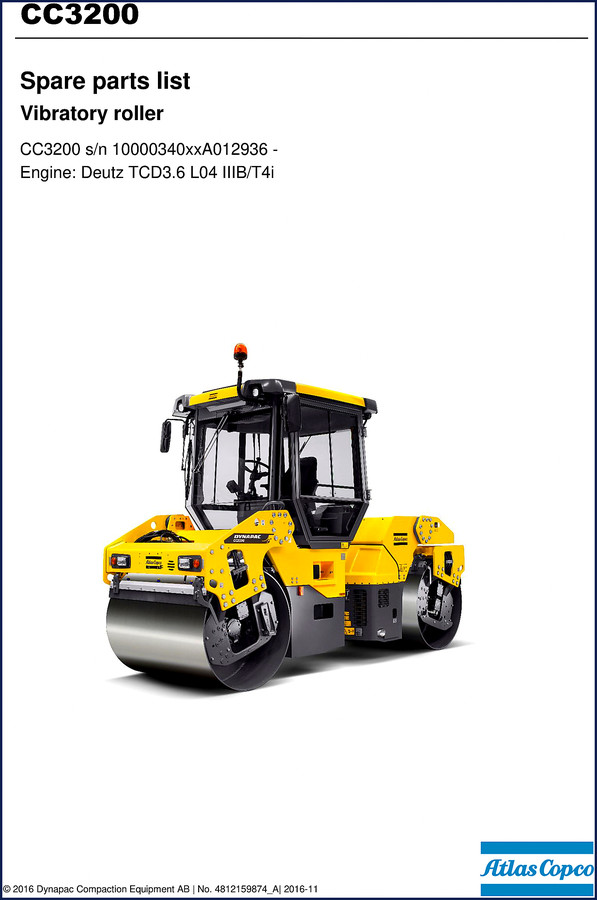 Dynapac CC3200 2016 Parts Catalog cover – 576 pages OEM spare parts list