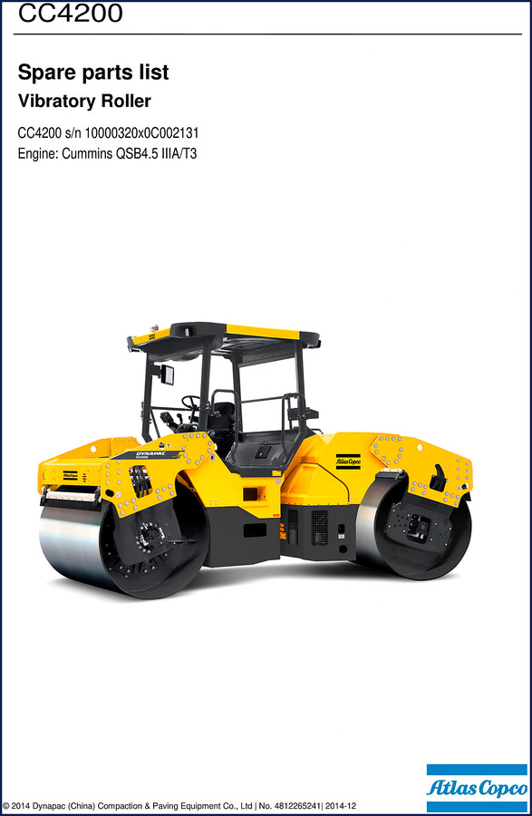 Dynapac CC4200 2014 Parts Catalog cover – OEM factory parts listing for vibratory roller