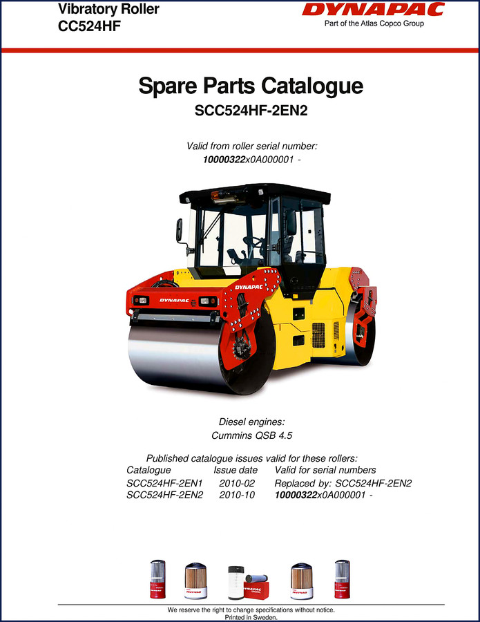 Dynapac CC524HF 2010 OEM Parts Catalog cover - 534 pages factory spare parts manual
