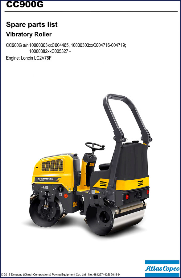 Dynapac CC900G 2015 Parts Catalog cover