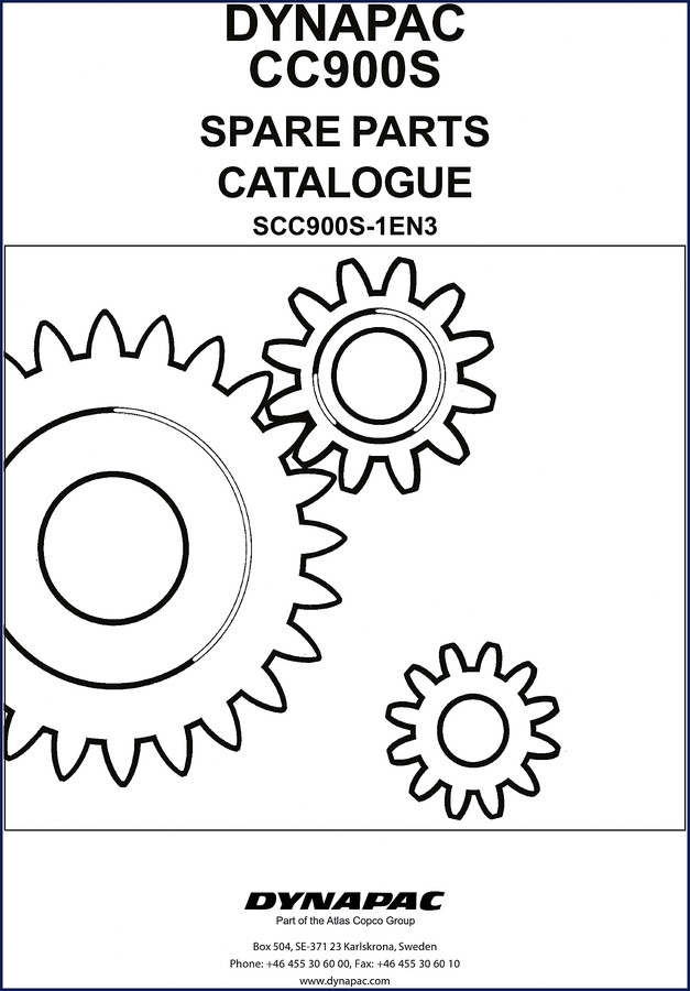 Dynapac CC900S Parts Catalog cover page showing vibratory roller and factory part breakdown