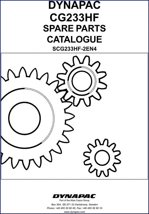 Dynapac CG233HF Spare Parts Catalogue cover page with Dynapac logo and model designation SCG233HF-2EN4