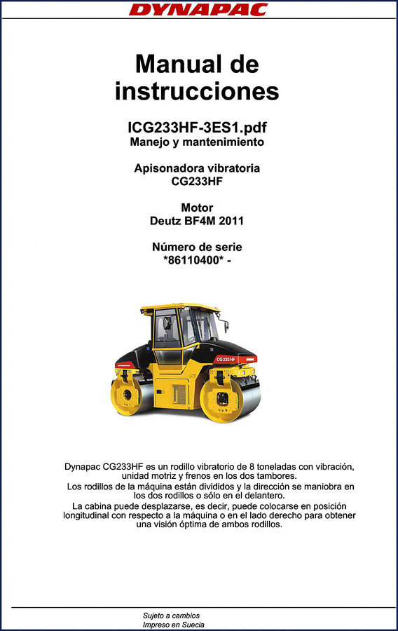 Dynapac CG233HF 2006 technical manual cover showing vibratory roller