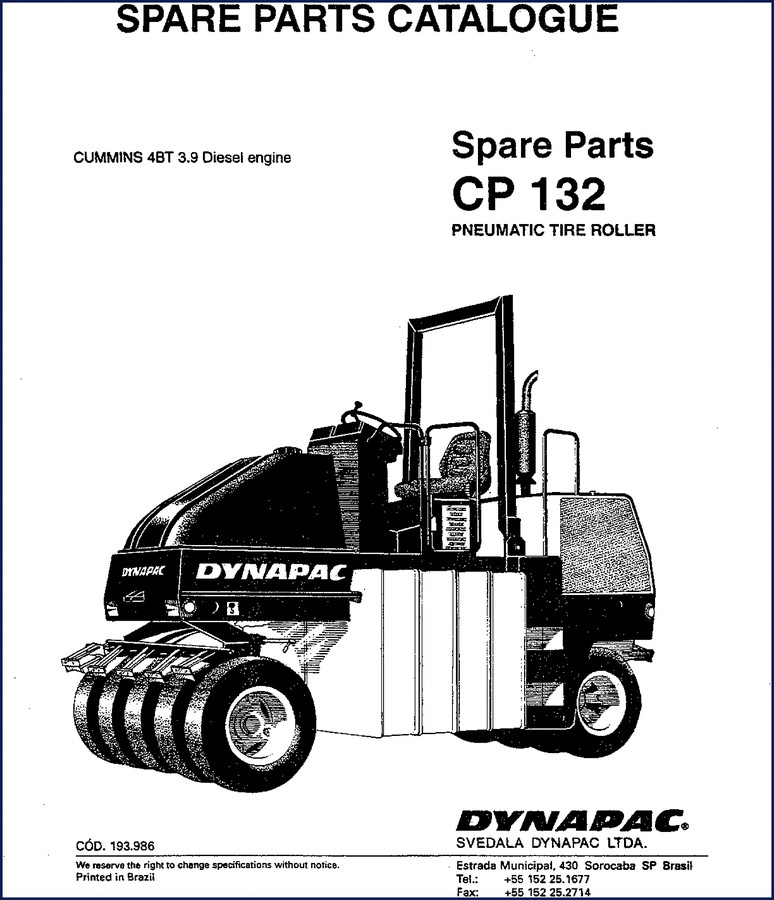 Dynapac CP 132 Parts Catalog cover with Cummins 4BT 3.9 engine reference