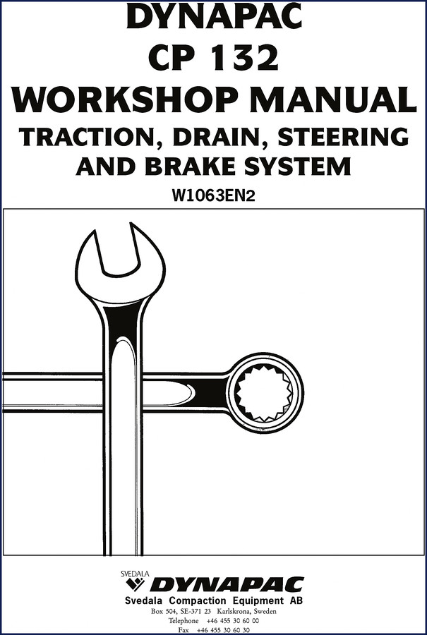 Dynapac CP 132 2000 Workshop Manual cover showing traction, drain, steering and brake systems