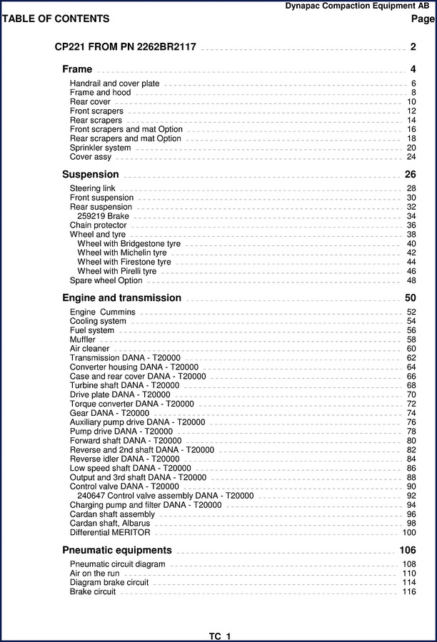 Dynapac CP221 Parts Catalog cover – OEM factory document for roller maintenance and repair