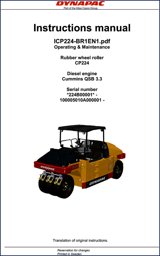 Dynapac CP224 2010 User Manual cover - 121 pages OEM factory documentation