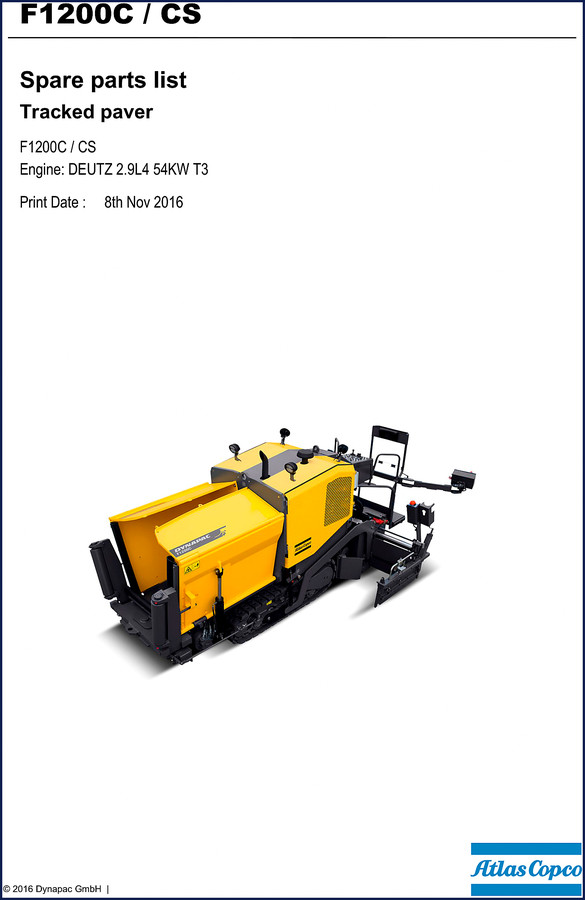 Dynapac F1200CS 2016 Parts Catalog cover