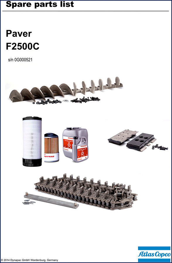 Dynapac F2500C 2014 Parts Catalog front cover with machine illustration