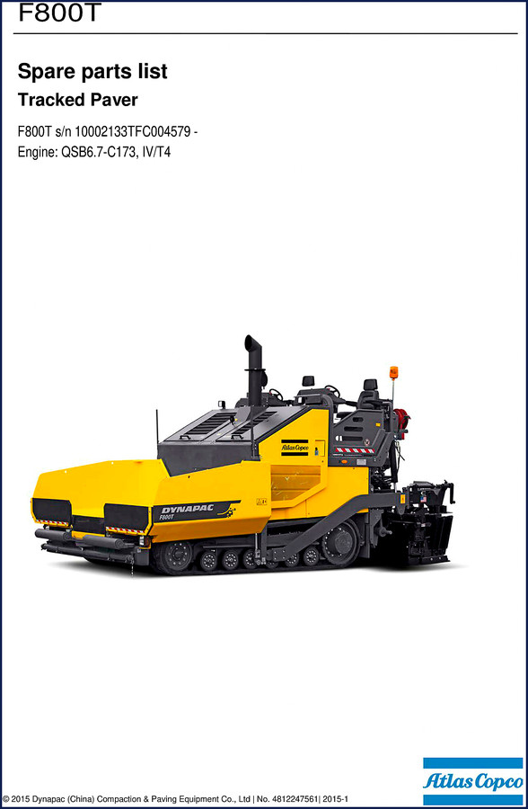 Dynapac F800T 2015 Parts Catalog – OEM factory parts list and exploded views