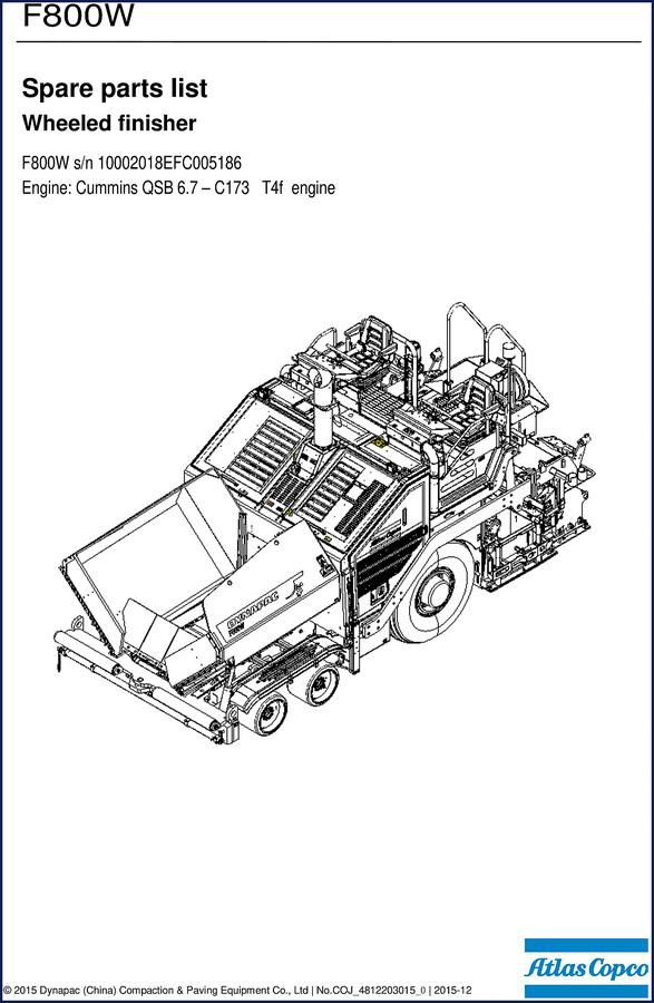 Dynapac F800W 2015 Spare Parts List – Factory OEM Parts Catalog cover