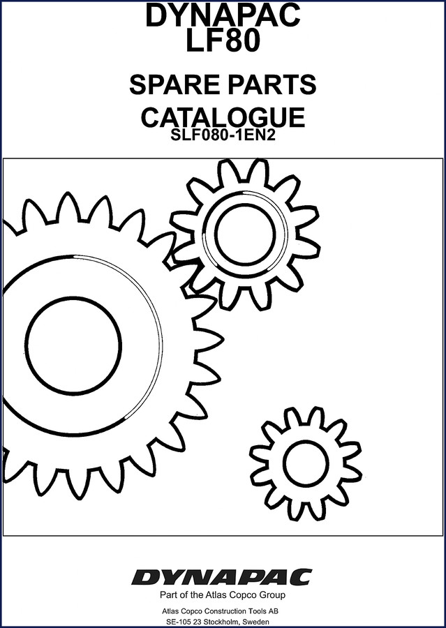 Dynapac LF80 Parts Catalog cover page showing SLF080-1EN2 designation and Dynapac logo