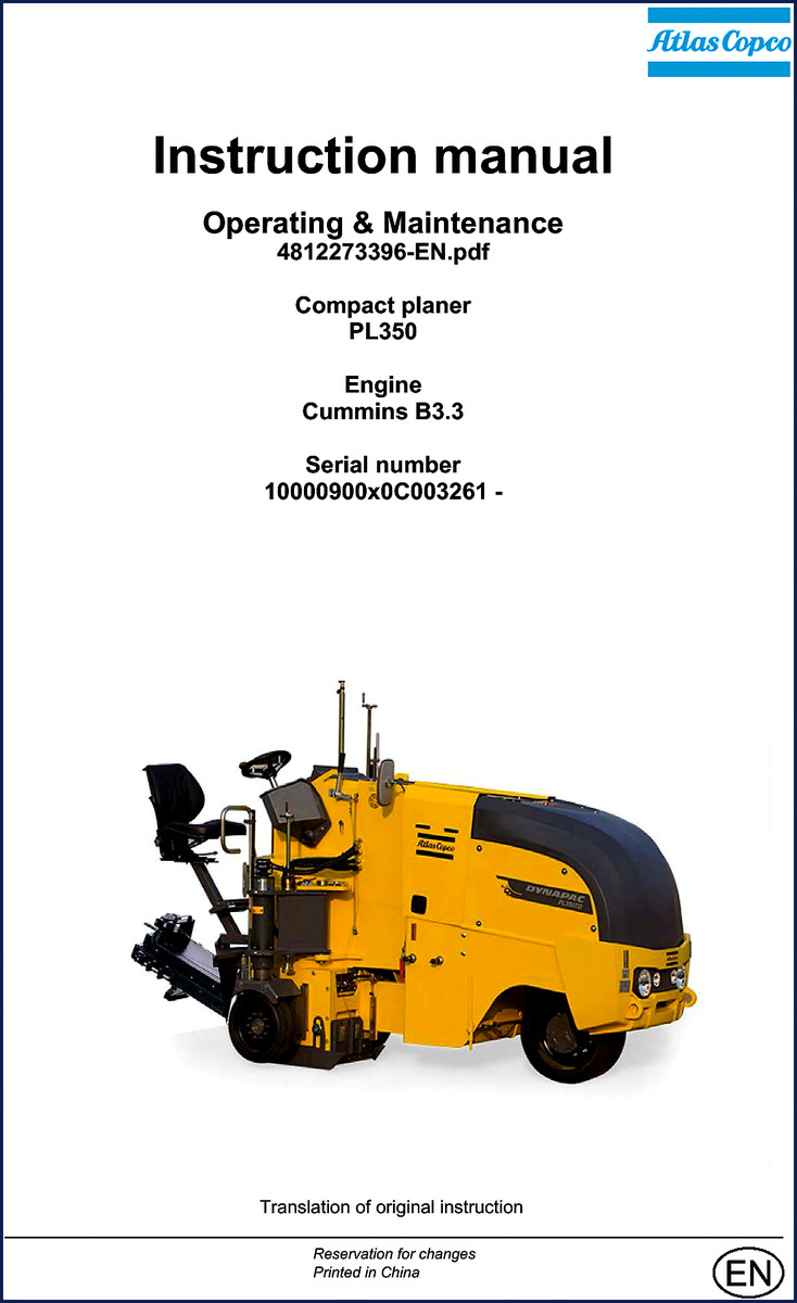 Dynapac PL350 PL350TD Operators Manual 2014 factory document cover