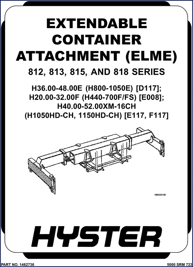 2005 ELME 812 series service manual cover showing spreader attachment