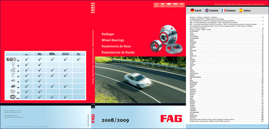 FAG 2008/2009 Wheel Bearings Parts Catalog cover - 212 pages