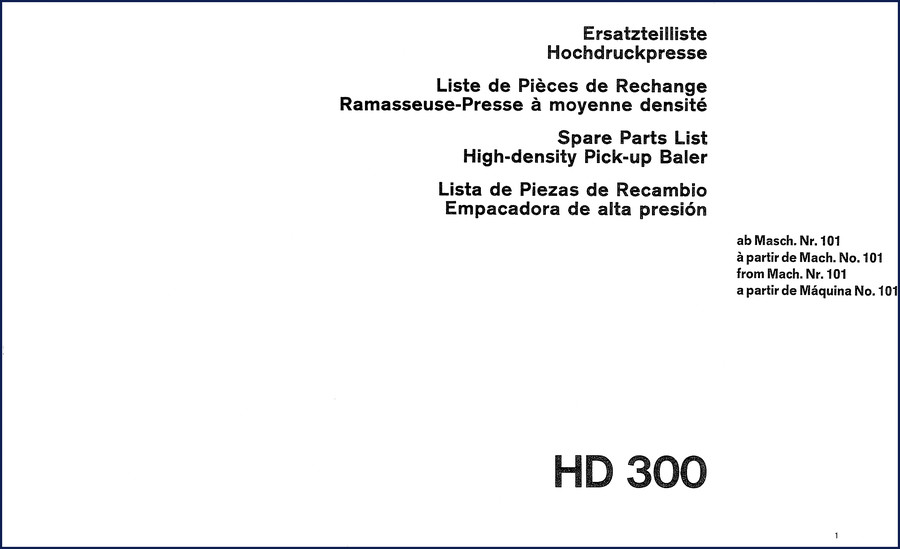 SAME Deutz FAHR HD 300 Parts Catalog cover - 108 pages OEM factory parts list