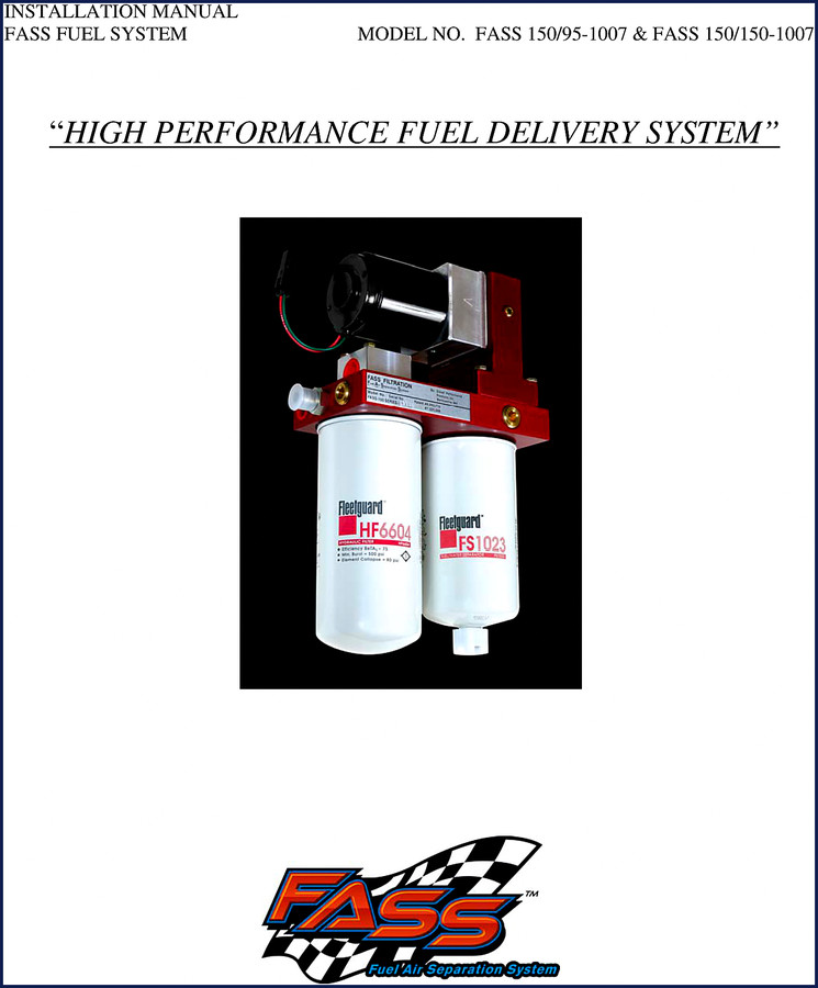 FASS 150/150-1007 Installation Manual cover page showing fuel system diagram